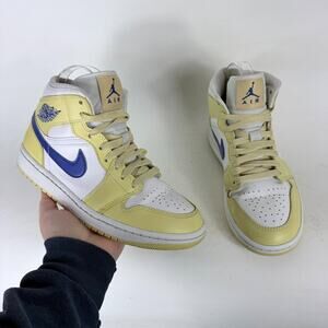 Nike Air Jordan 1 Mid Sneakers Women's 7.5 Lemon Wash Lapis Leather Classic